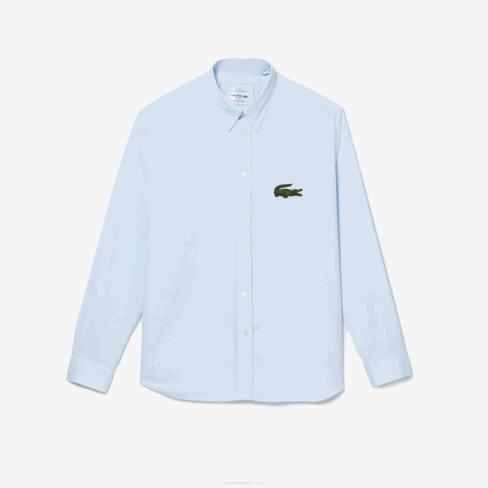Lacoste Relaxed Fit Large Crocodile Cotton Shirt 646T413 Blue GN2 Men