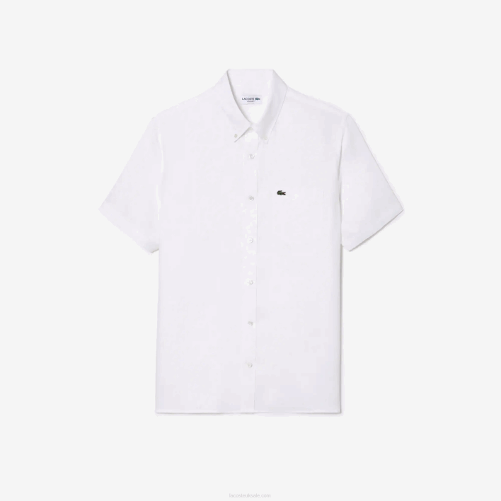Lacoste Short Sleeve Linen Shirt 646T490 White 001 Men