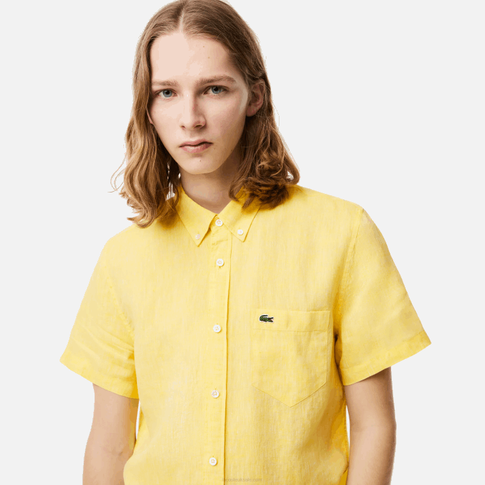 Lacoste Short Sleeve Linen Shirt 646T496 Yellow 107 Men
