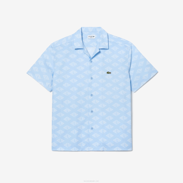 Lacoste Short Sleeve Monogram Print Shirt 646T508 Blue White FV2 Men