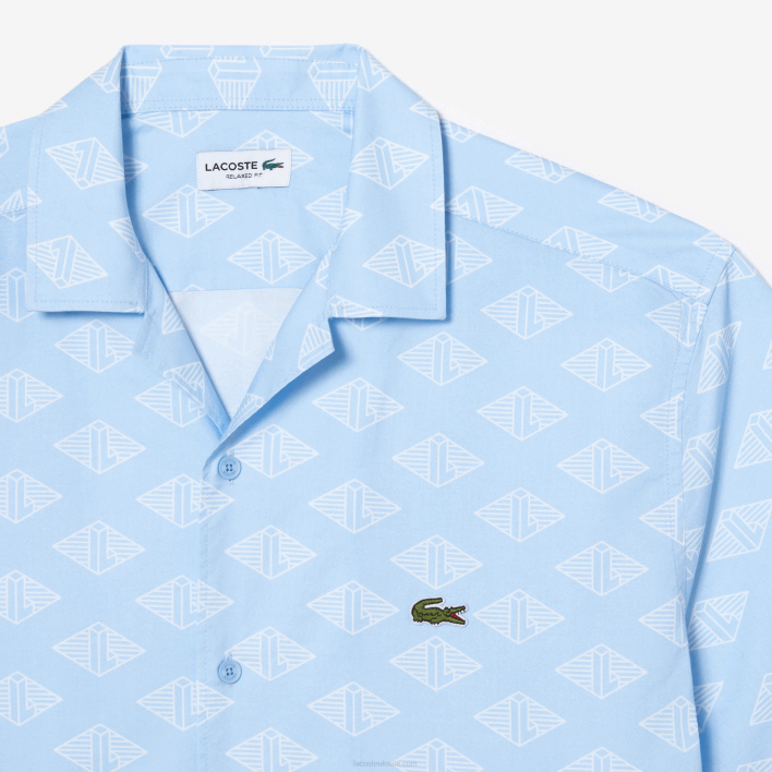 Lacoste Short Sleeve Monogram Print Shirt 646T508 Blue White FV2 Men