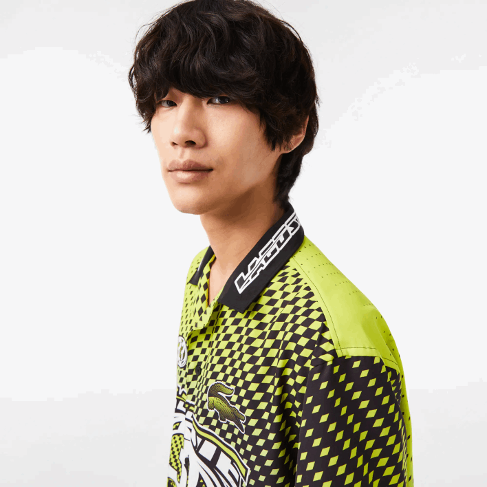 Lacoste Short Sleeve Ombre Checkerboard Print Shirt 646T464 Yellow Black G65 Men