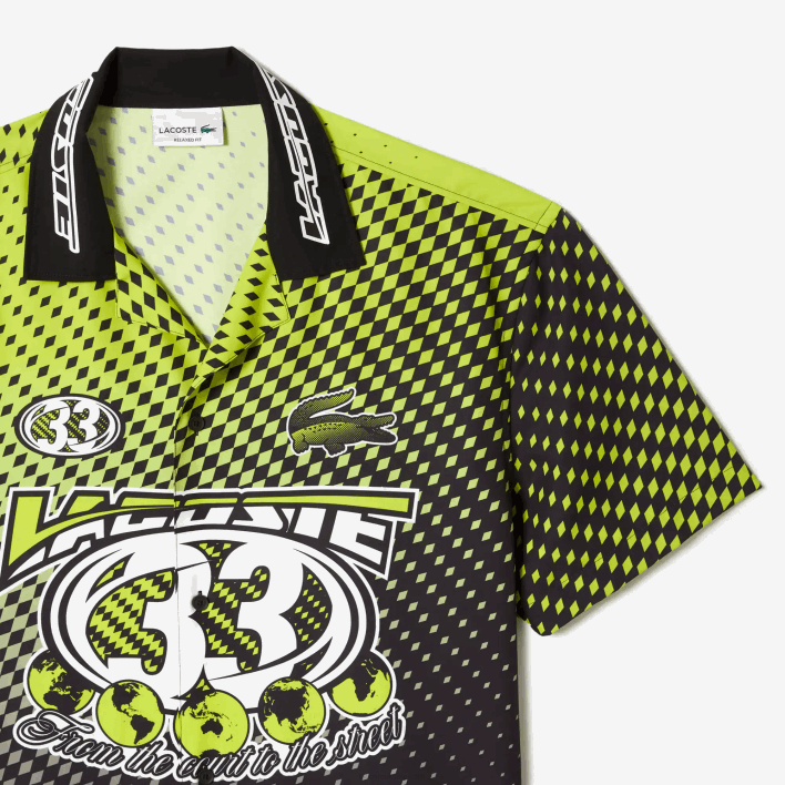 Lacoste Short Sleeve Ombre Checkerboard Print Shirt 646T464 Yellow Black G65 Men