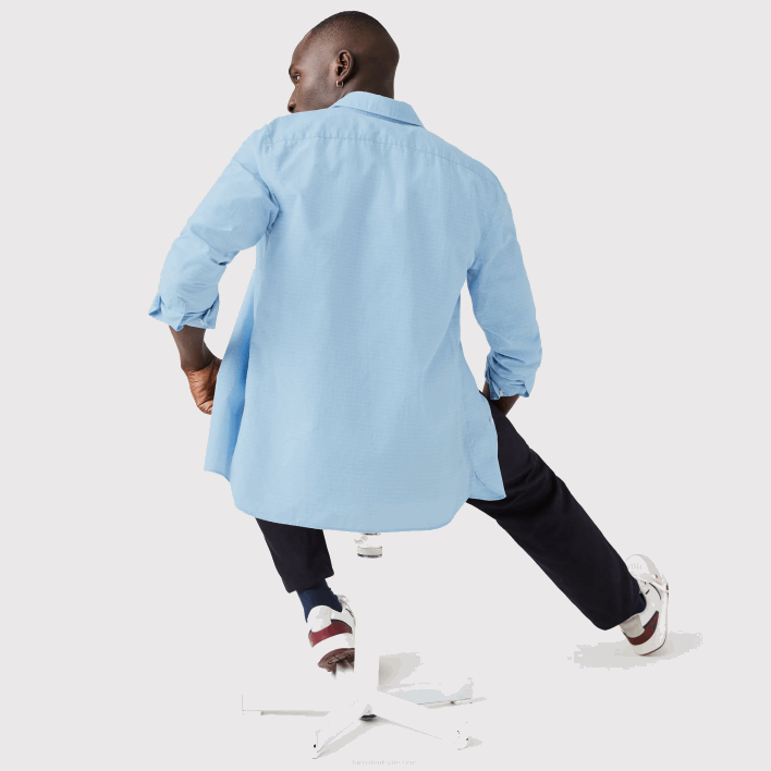 Lacoste Slim Fit Checkered Cotton And Linen Shirt 646T1647 Blue White FV2 Men