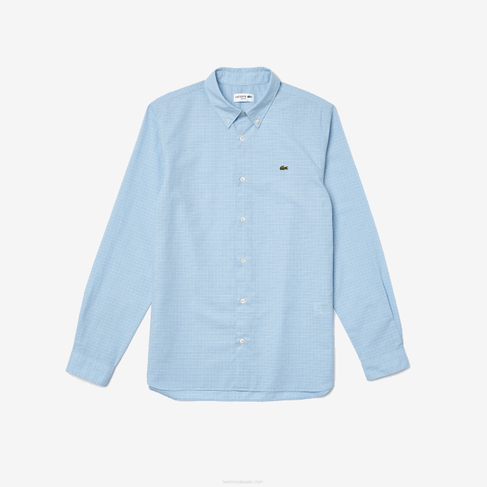 Lacoste Slim Fit Checkered Cotton And Linen Shirt 646T1647 Blue White FV2 Men