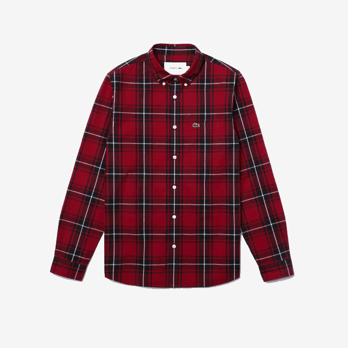 Lacoste Slim Fit Checkered Stretch Cotton Poplin Shirt 646T1612 Bordeaux Black White LLU Men
