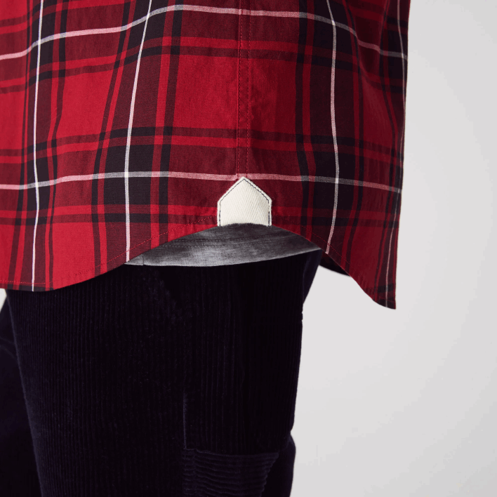 Lacoste Slim Fit Checkered Stretch Cotton Poplin Shirt 646T1612 Bordeaux Black White LLU Men