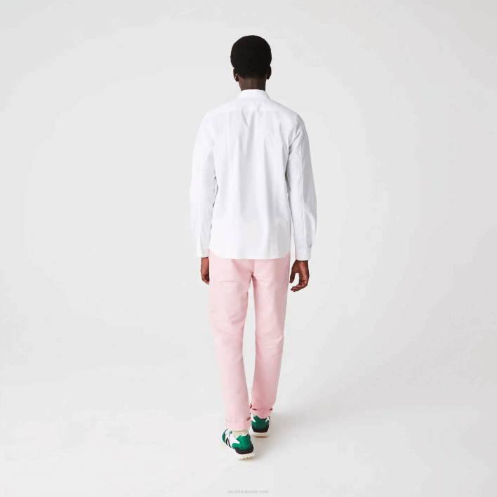 Lacoste Slim Fit Concealed Placket Stretch Cotton Poplin Shirt 646T1648 White 001 Men