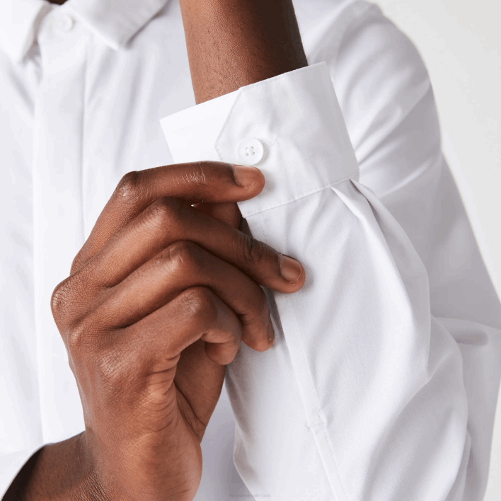 Lacoste Slim Fit Concealed Placket Stretch Cotton Poplin Shirt 646T1648 White 001 Men