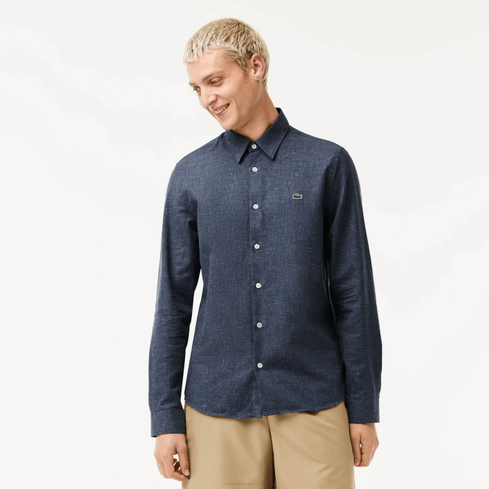 Lacoste Slim Fit Cotton Chambray Shirt 646T1519 Black/White HHW Men