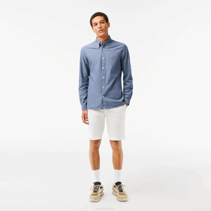 Lacoste Slim Fit Cotton Chambray Shirt 646T1573 Blue CDZ Men