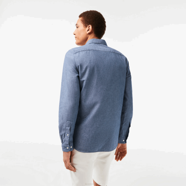 Lacoste Slim Fit Cotton Chambray Shirt 646T1573 Blue CDZ Men