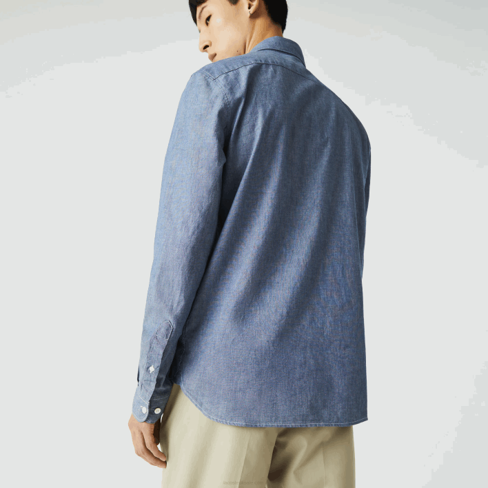 Lacoste Slim Fit Cotton Chambray Shirt 646T1573 Blue CDZ Men