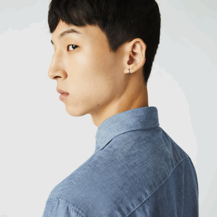 Lacoste Slim Fit Cotton Chambray Shirt 646T1573 Blue CDZ Men