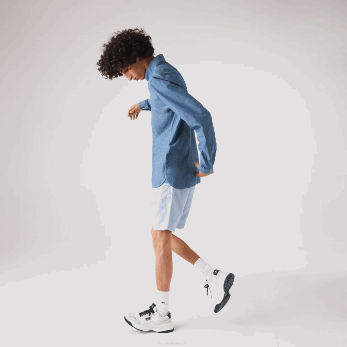 Lacoste Slim Fit Cotton Chambray Shirt 646T1573 Blue CDZ Men