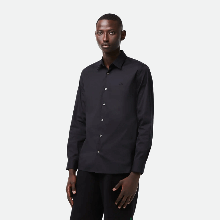 Lacoste Slim Fit French Collar Cotton Poplin Shirt 646T1437 Black 031 Men