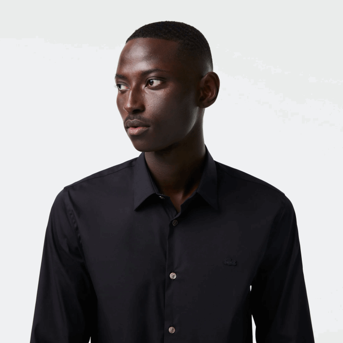 Lacoste Slim Fit French Collar Cotton Poplin Shirt 646T1437 Black 031 Men