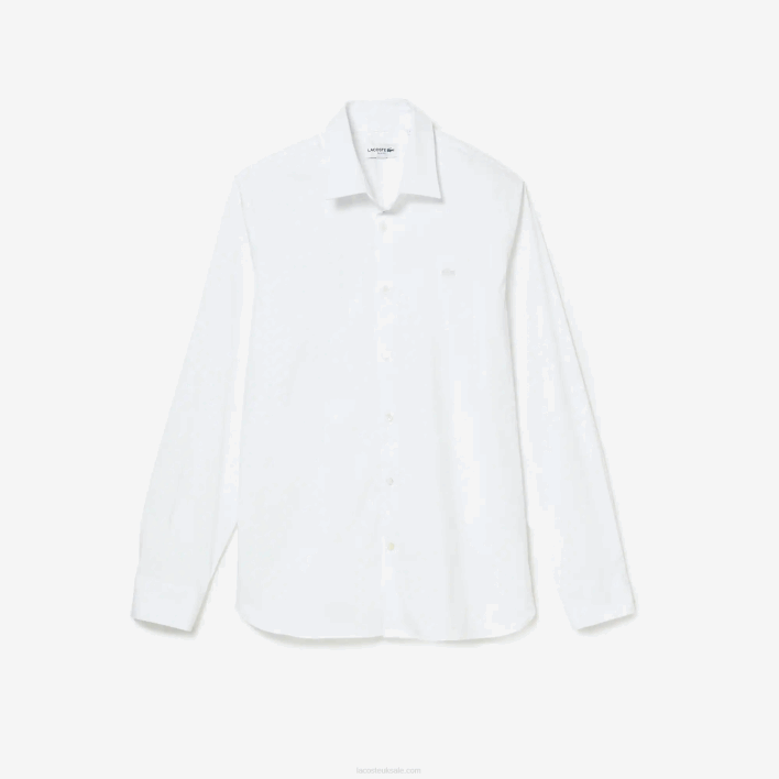 Lacoste Slim Fit French Collar Cotton Poplin Shirt 646T1438 White 001 Men