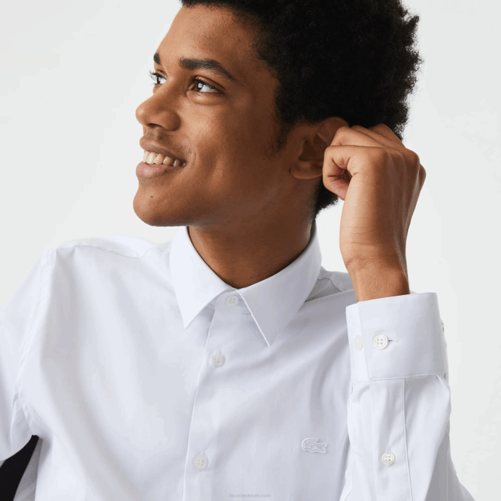 Lacoste Slim Fit French Collar Cotton Poplin Shirt 646T1438 White 001 Men