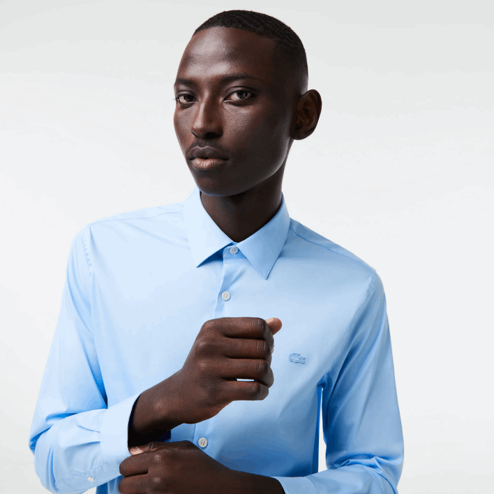 Lacoste Slim Fit French Collar Cotton Poplin Shirt 646T1439 Blue HBP Men