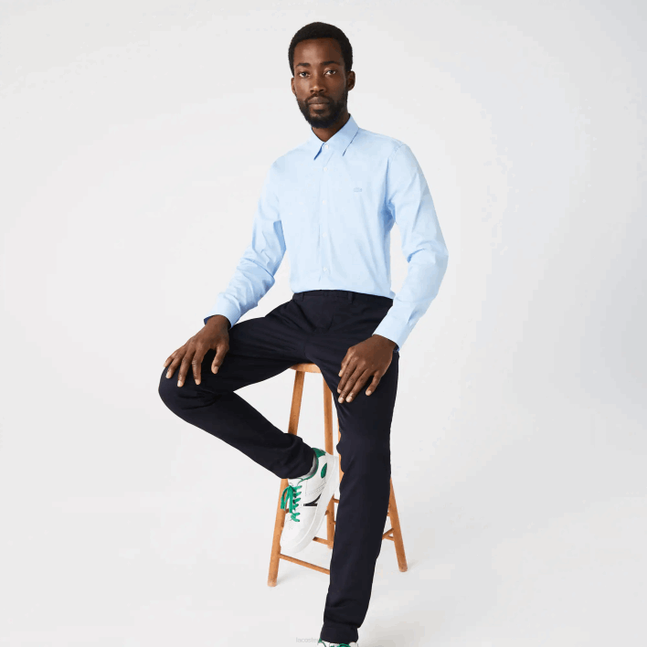 Lacoste Slim Fit French Collar Cotton Poplin Shirt 646T1439 Blue HBP Men