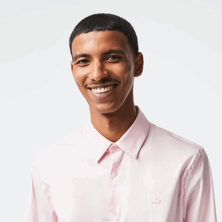 Lacoste Slim Fit French Collar Cotton Poplin Shirt 646T1440 Light Pink ADY Men