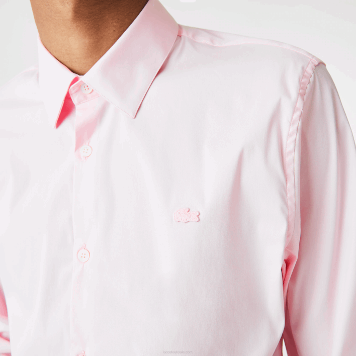 Lacoste Slim Fit French Collar Cotton Poplin Shirt 646T1440 Light Pink ADY Men