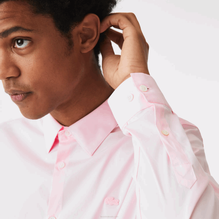 Lacoste Slim Fit French Collar Cotton Poplin Shirt 646T1440 Light Pink ADY Men