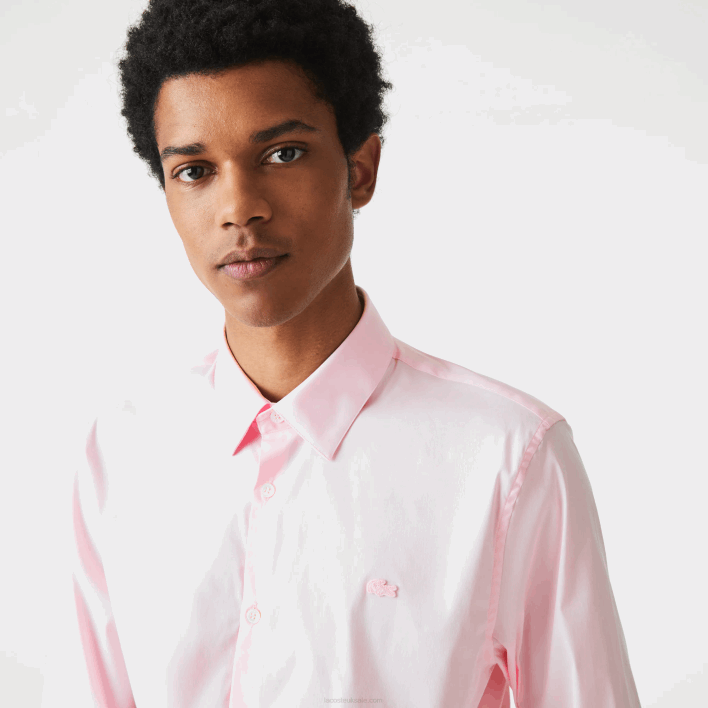 Lacoste Slim Fit French Collar Cotton Poplin Shirt 646T1440 Light Pink ADY Men