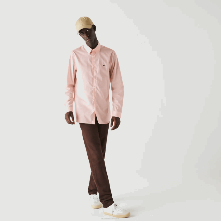Lacoste Slim Fit Stretch Cotton Poplin Shirt 646T1490 Light Pink ADY Men