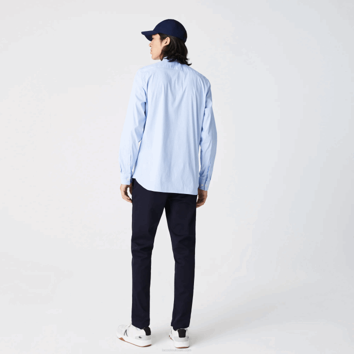 Lacoste Slim Fit Striped Stretch Poplin Shirt 646T400 White Blue F6Z Men