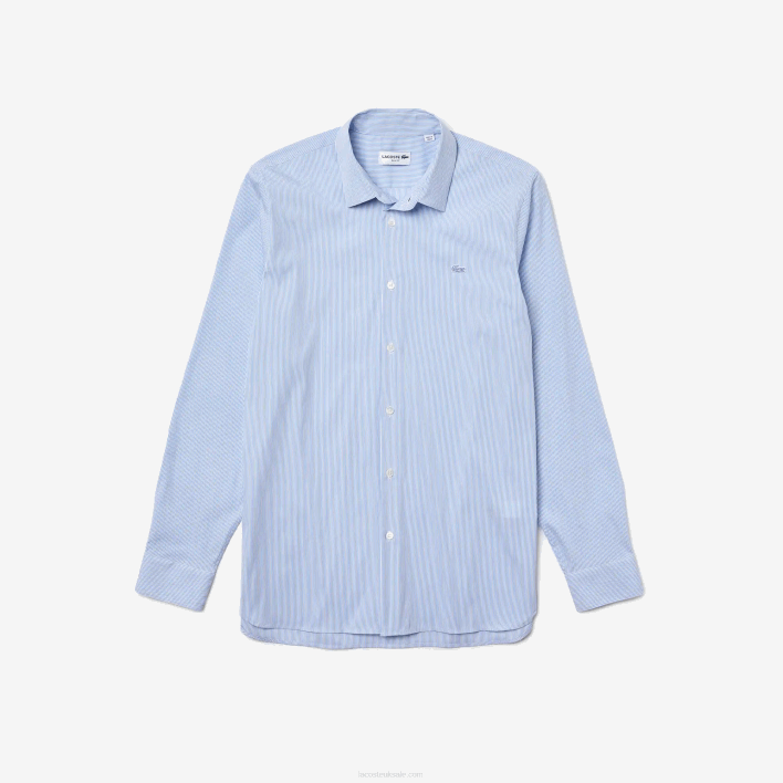 Lacoste Slim Fit Striped Stretch Poplin Shirt 646T400 White Blue F6Z Men