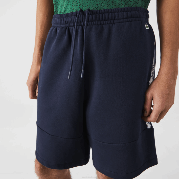 Lacoste Branded Bands Cotton Fleece Blend Shorts 646T1538 Navy Blue 166 Men