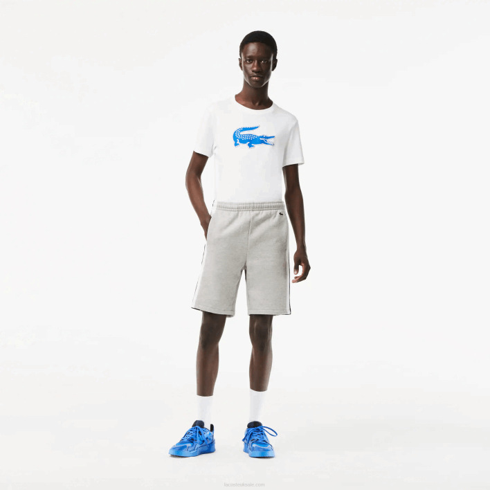 Lacoste Brushed Fleece Colorblock Shorts 646T455 Grey Chine Black White SJ1 Men