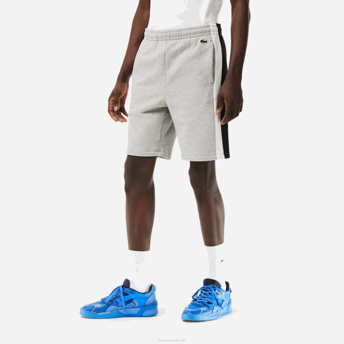 Lacoste Brushed Fleece Colorblock Shorts 646T455 Grey Chine Black White SJ1 Men