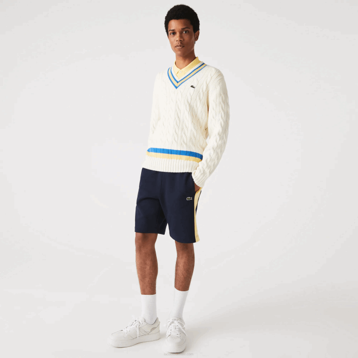 Lacoste Color-Block Brushed Fleece Shorts 646T1516 Navy Blue Yellow 144 Men