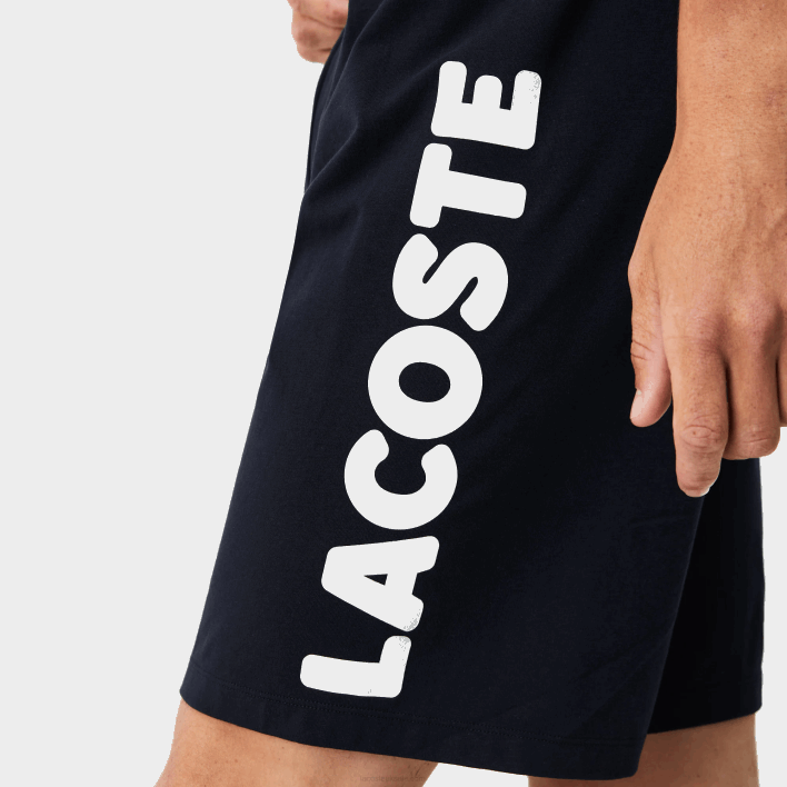 Lacoste Crocodile Print And Branded Stretch Cotton Indoor Shorts 646T1454 Navy Blue White 525 Men