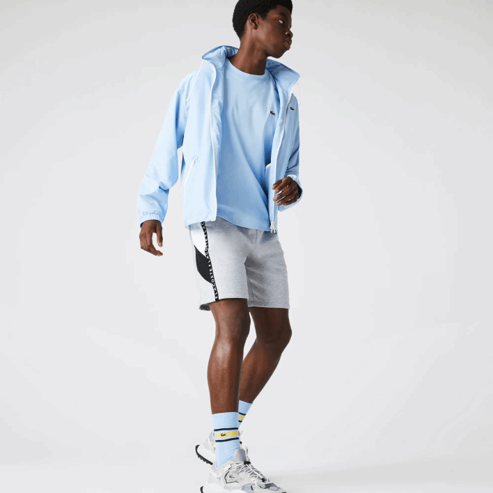 Lacoste Lettered Bands Fleece Bermuda Shorts 646T1603 Grey Chine White Black P0F Men