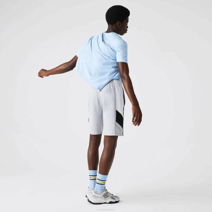 Lacoste Lettered Bands Fleece Bermuda Shorts 646T1603 Grey Chine White Black P0F Men