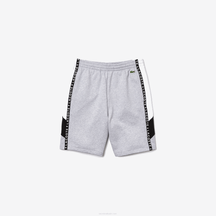 Lacoste Lettered Bands Fleece Bermuda Shorts 646T1603 Grey Chine White Black P0F Men