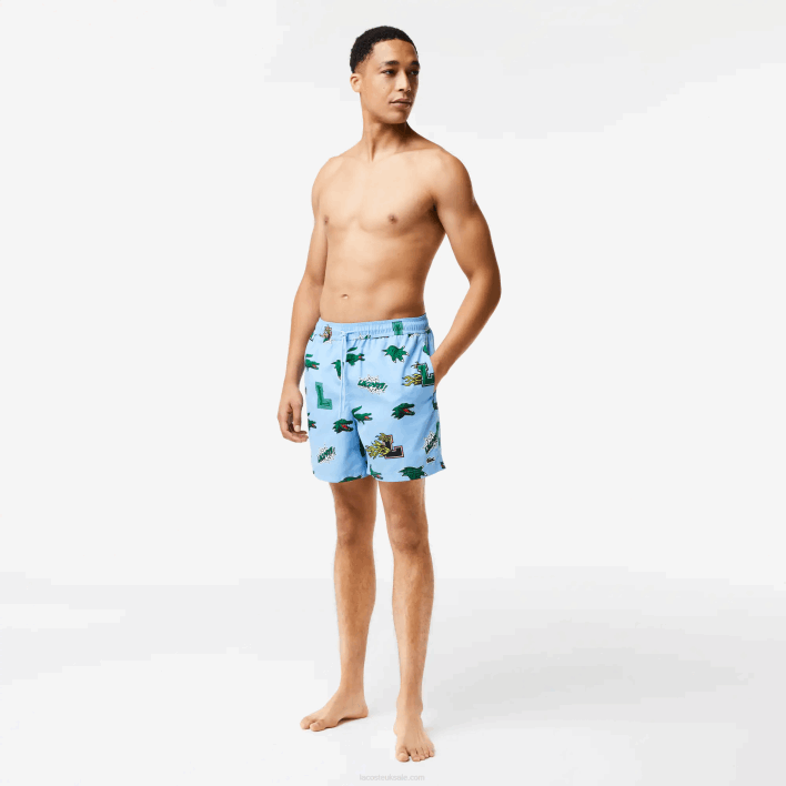 Lacoste Mesh Lined Swim Trunks 646T1669 Blue White EEP Men