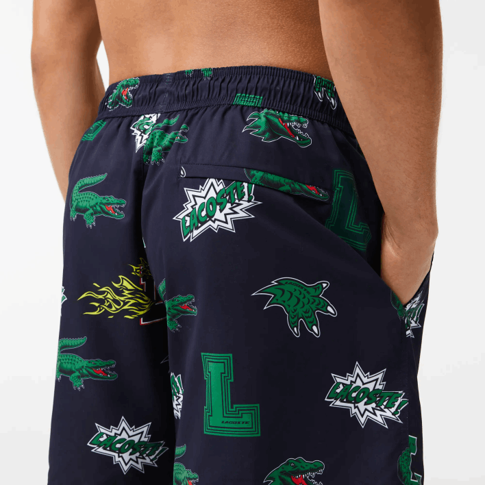 Lacoste Mesh Lined Swim Trunks 646T1670 Navy Blue White QRN Men