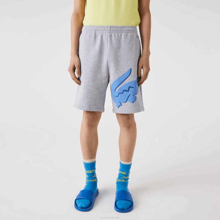 Lacoste Oversized Crocodile Print Organic Cotton Fleece Shorts 646T1418 Grey Chine CCA Men