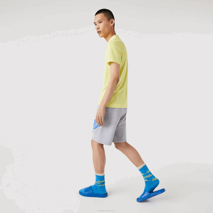 Lacoste Oversized Crocodile Print Organic Cotton Fleece Shorts 646T1418 Grey Chine CCA Men