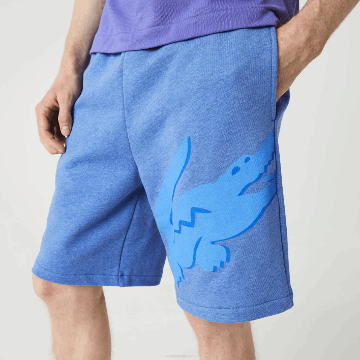 Lacoste Oversized Crocodile Print Organic Cotton Fleece Shorts 646T1419 Blue Chine HG3 Men