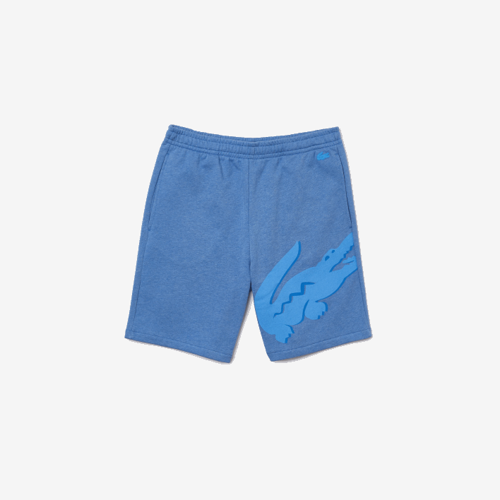 Lacoste Oversized Crocodile Print Organic Cotton Fleece Shorts 646T1419 Blue Chine HG3 Men