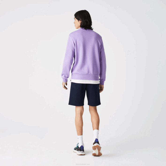 Lacoste Printed Bands Brushed Fleece Shorts 646T1496 Navy Blue 166 Men