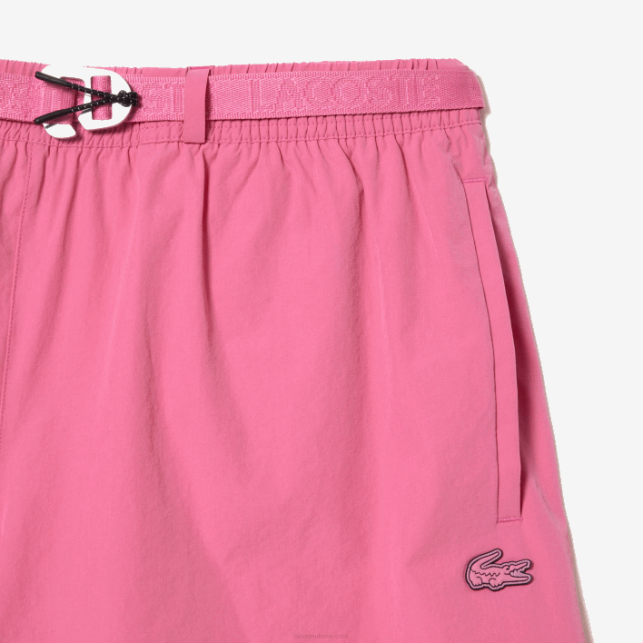 Lacoste Quick-Dry Logo Stripe Swim Trunks 646T527 Pink 2R3 Men