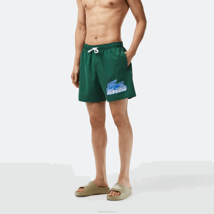 Lacoste Quick-Dry Swim Trunks with Travel Bag 646T519 Green 132 Men