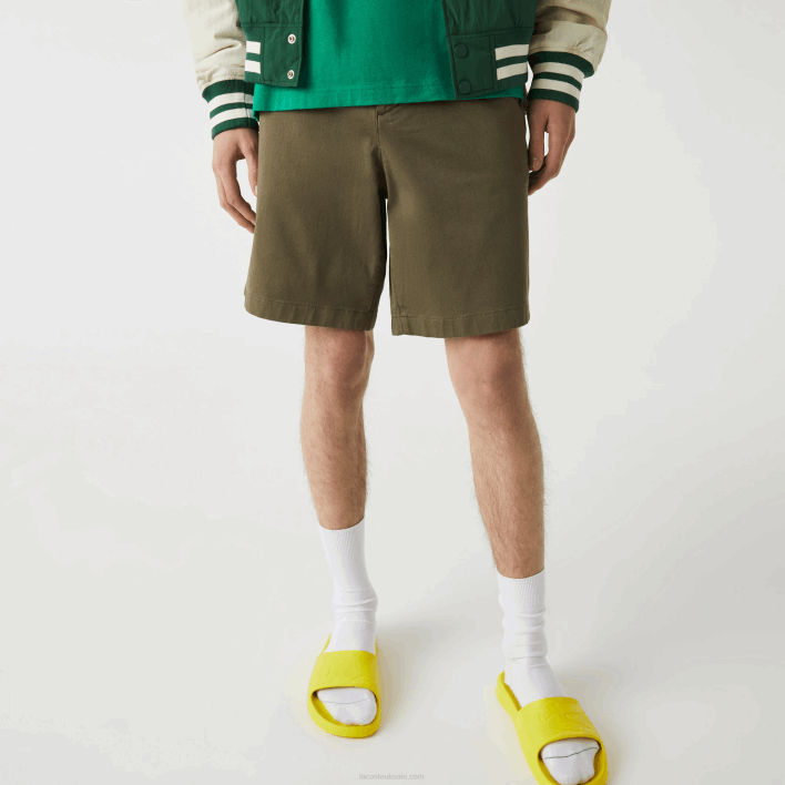 Lacoste Regular Fit Stretch Organic Cotton Bermuda Shorts 646T437 Khaki Green 316 Men